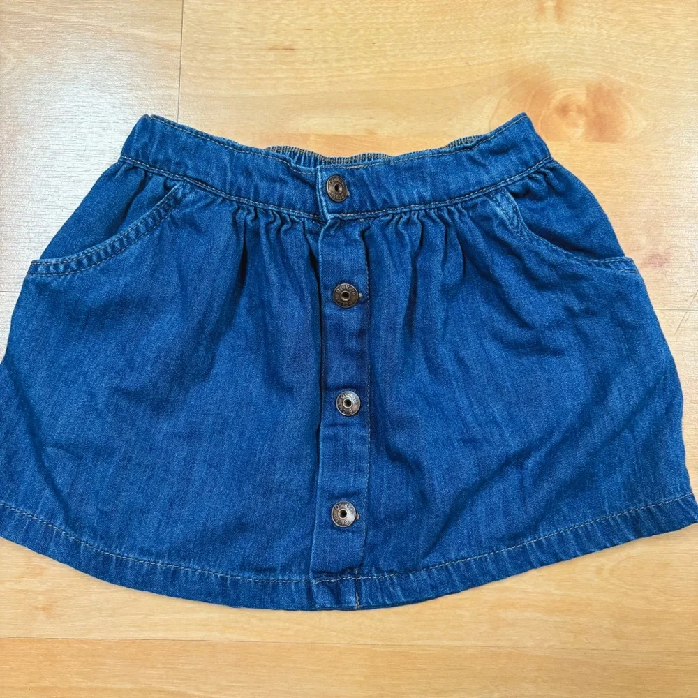 Oshkosh Blue Faux Denim Chambray Pull-on Button Detail Skirt Toddler Girls 4T